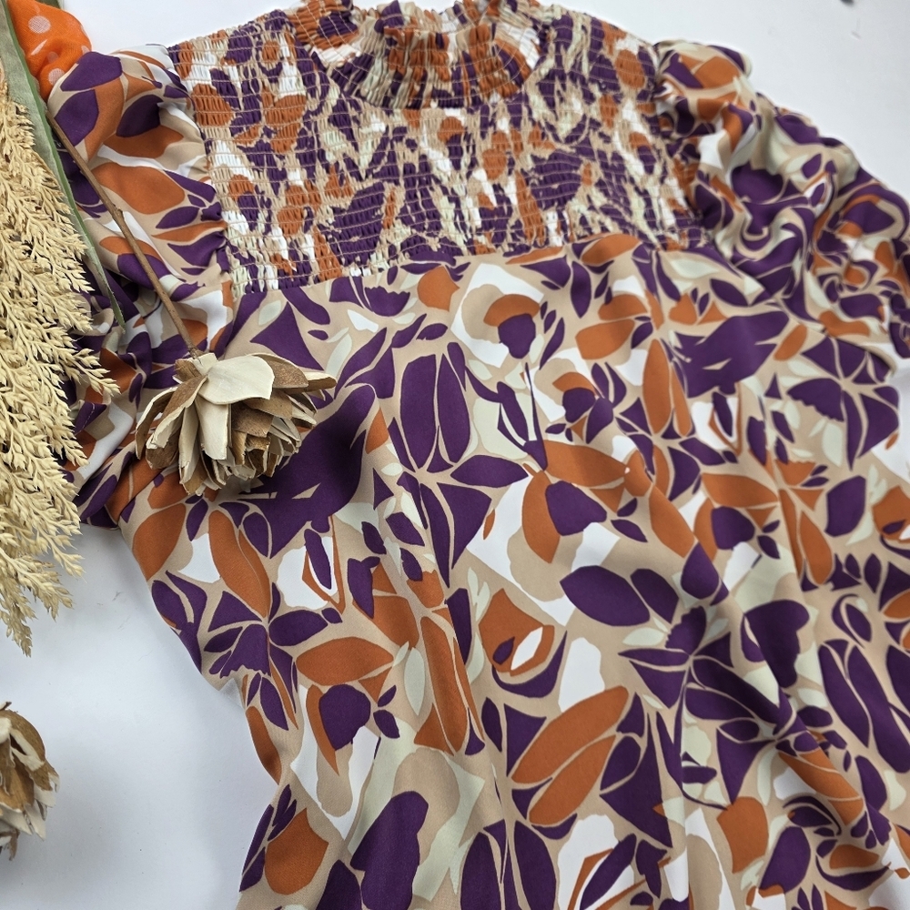 New Anthropologie THML Women's Purple and Orange Patterned Pocketed Dress XL - Picture 5 of 12